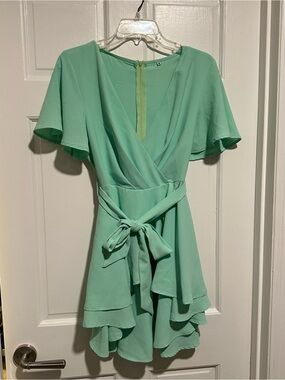 Mint Green Wrap Dress with Tie Waist
